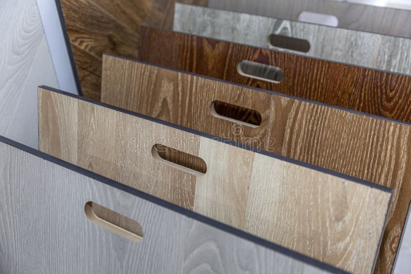 Samples of Laminate and Parquet Boards in the Store. Construction
