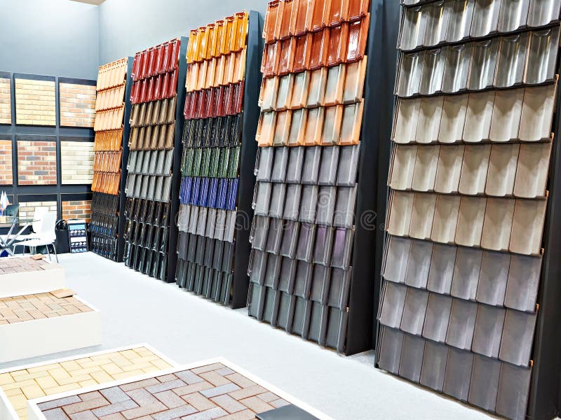 Samples of Metal Tiles Roof in Building Store Stock Image Image of