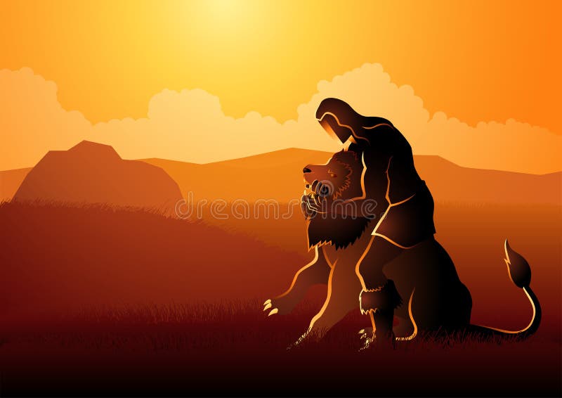 Biblical vector illustration series, Samson Fighting The Lion. Biblical vector illustration series, Samson Fighting The Lion