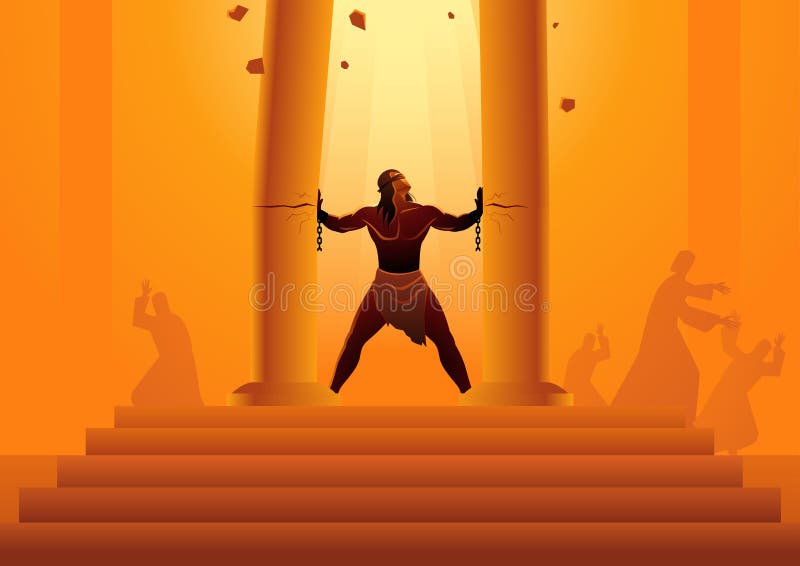 Biblical vector illustration series, Samson held the pillars of the temple and pushing them apart. Biblical vector illustration series, Samson held the pillars of the temple and pushing them apart