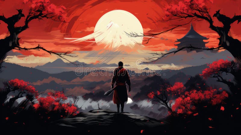 Wall Mural Lonely Samurai - Mountain Landscape, Japanese