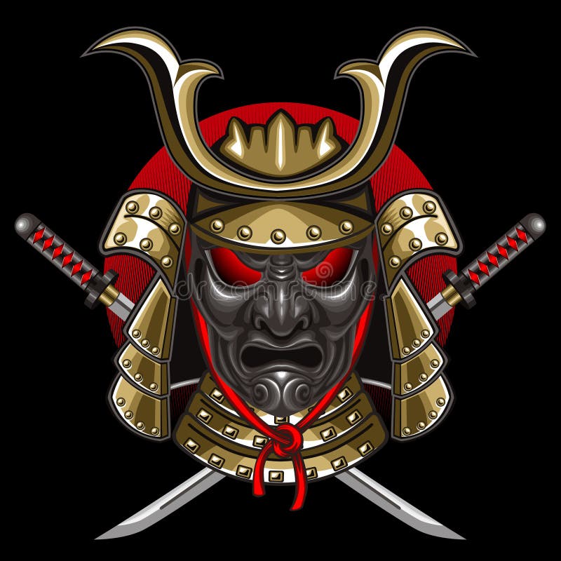 Samurai Da Máscara Com Katana Ilustração do Vetor Ilustração de