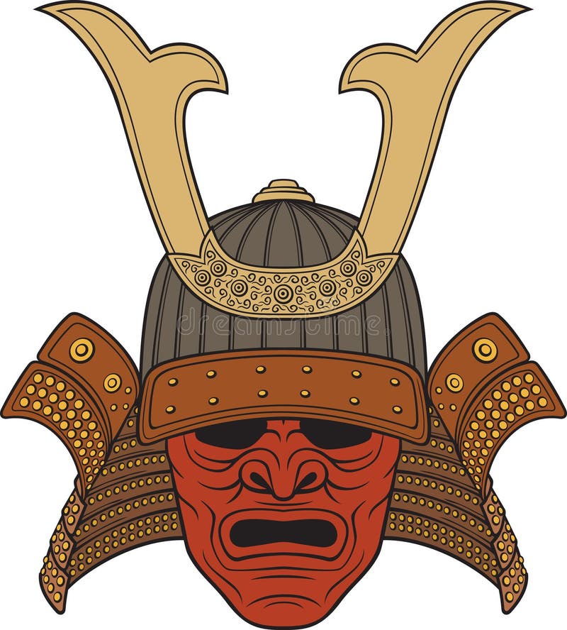 Samurai mask. Traditional armor of Japanese warrior. vector illustration