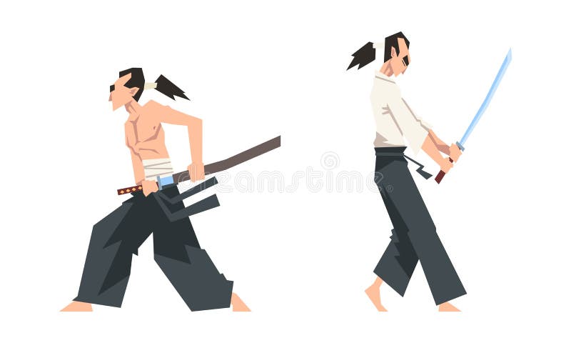 Samurai action pose figure cartoon Royalty Free Vector Image