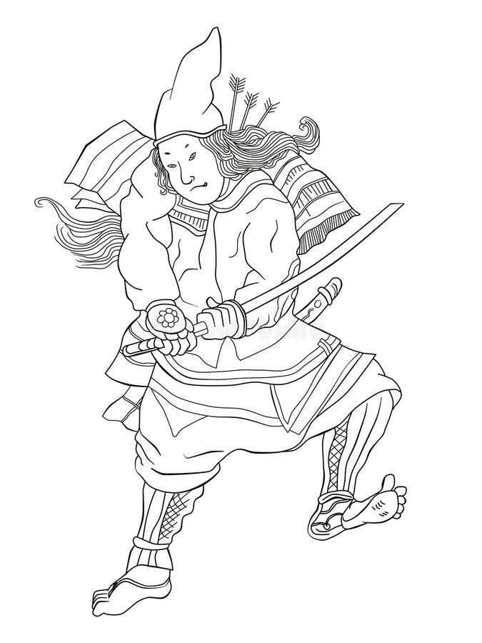 Samurai warrior with katana sword fighting stance