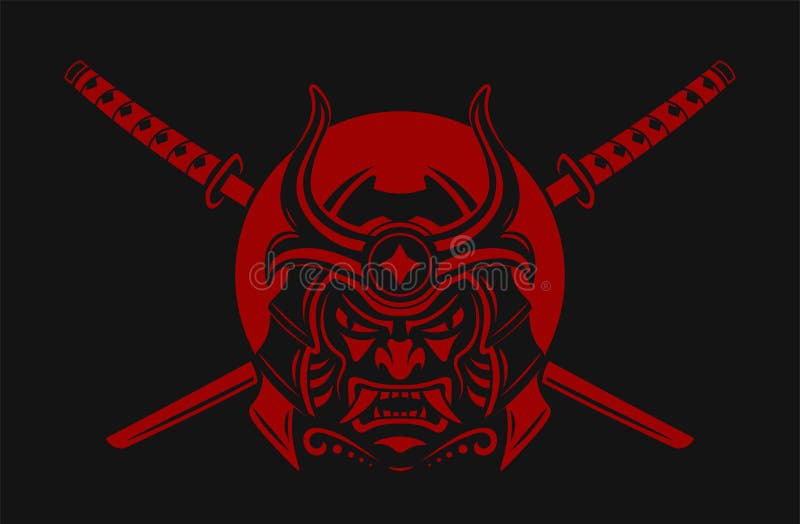 Samurai Warrior With Katana Sword. Samurai mask Japanese. Ronin. Vector illustration.