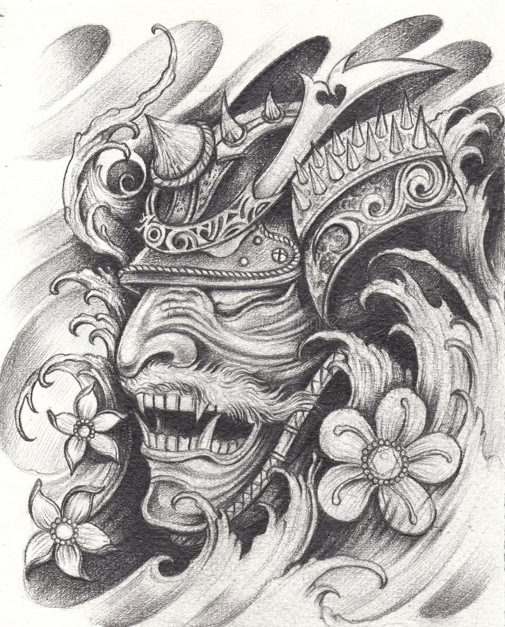 Samurai Warrior Tattoo Design. Stock Illustration - Illustration of line,  horror: 130859445