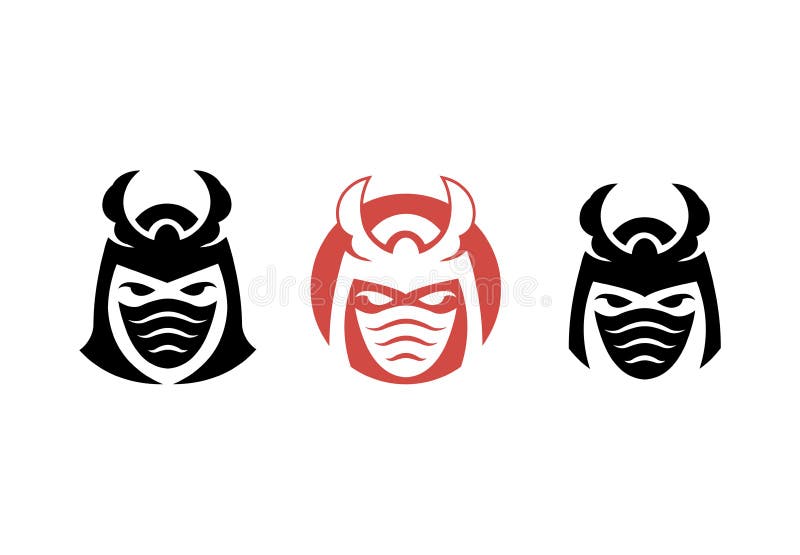 Set of three vector illustrations on a white background. Samurai`s mask. Logo or icon illustration. Samurai Warrior. Samurai mask Japanese. Ronin. Set of three vector illustrations on a white background. Samurai`s mask. Logo or icon illustration. Samurai Warrior. Samurai mask Japanese. Ronin.