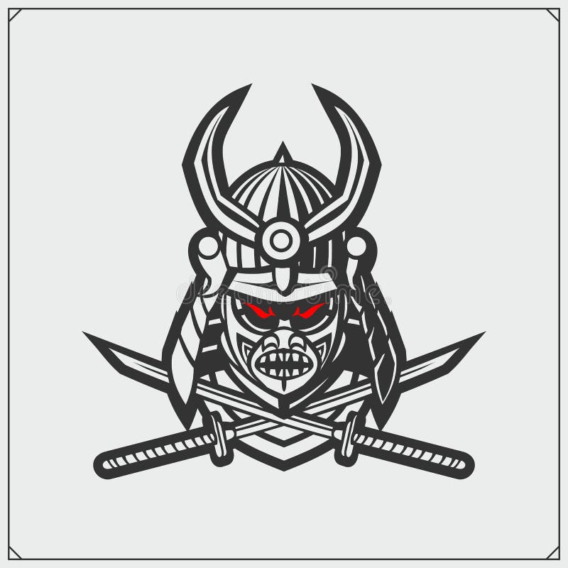 Samurai warrior mask. Japanese warrior emblem. Print design for t-shirt. Samurai warrior mask. Japanese warrior emblem. Print design for t-shirt.