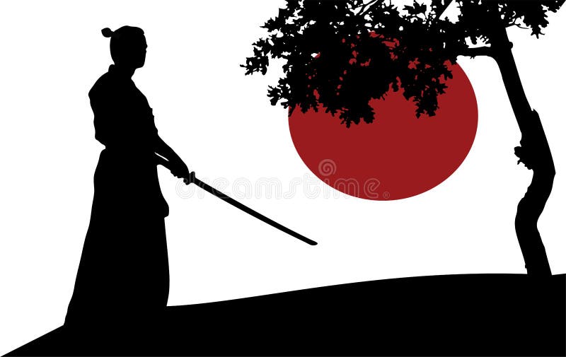 Samurai silhouette in front of tree. Samurai silhouette in front of tree