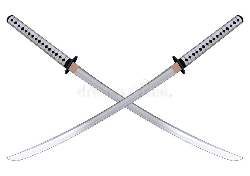 Two crossed samurai swords. Vector illustration. on white. Two crossed samurai swords. Vector illustration. on white