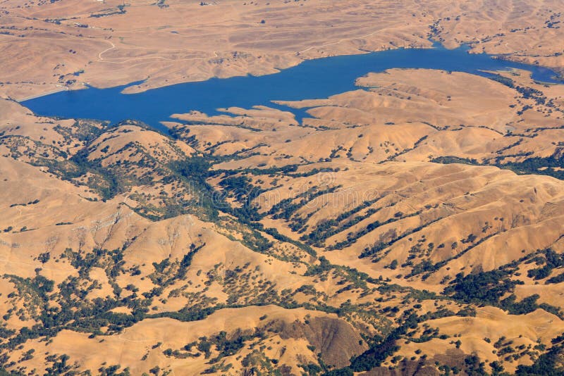 San Antonio Reservoir Surrounded Green Hills, California Stock Image
