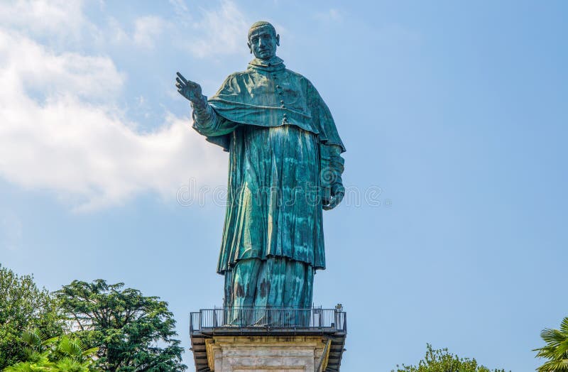 San Carlo Borromeo colossus in Arona town, Novara province, Maggiore lake, Piedmont region, Italy. It is a statue over 30 meters high located in Arona, Novara stock image San Carlo Borromeo colossus in Arona town, Novara province, Maggiore lake, Piedmont region, Italy. It is a statue over 30 meters high located in Arona, Novara stock image