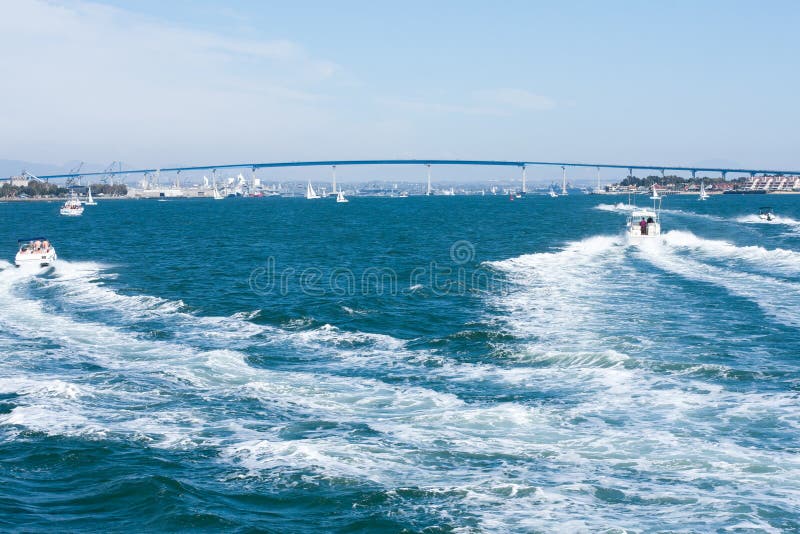 San Diego Bay with Coronado Bay Bridge and boats