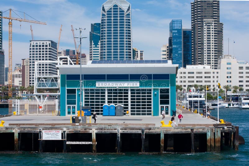 San Diego bay showing dock of Broadway Pier