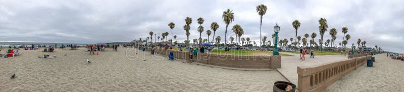 SAN DIEGO, CA - JULY 28, 2017: Panoramic view of Mission Beach Park. This is a famous tourist attraction. SAN DIEGO, CA - JULY 28, 2017: Panoramic view of Mission Beach Park. This is a famous tourist attraction.