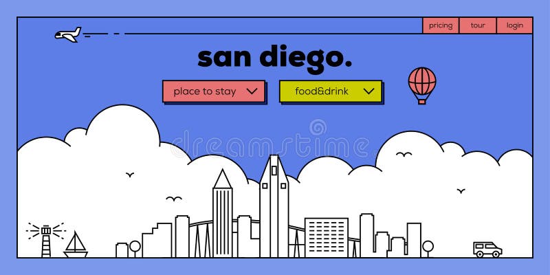San Diego Modern Web Banner Design with Vector Linear Skyline vector illustration San Diego Modern Web Banner Design with Vector Linear Skyline vector illustration