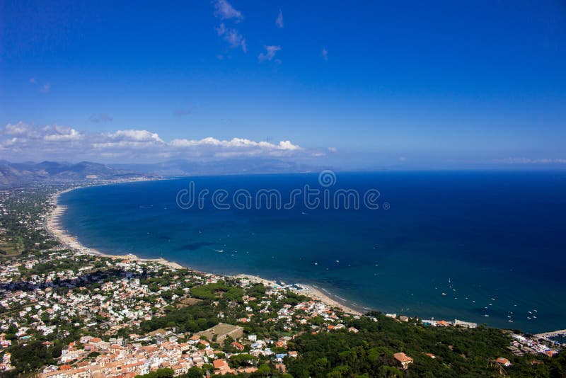 San Felice Circeo coastline, photo taken from the summit of Mount Circe. The Circeo is one of the most beautiful seas of central Italy, characterized by a beautiful sea, long beaches and the stories of the Odyssey