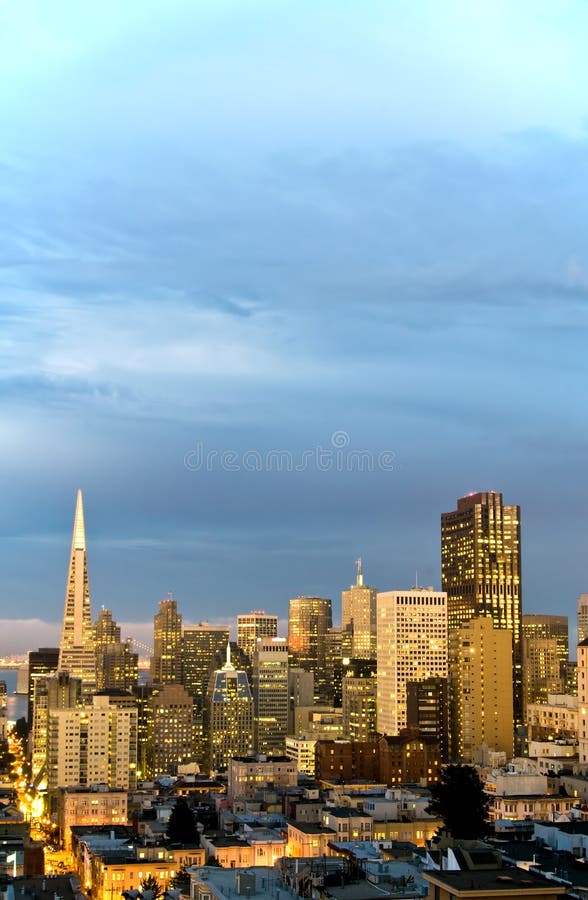 San Francisco financial district at dusk.