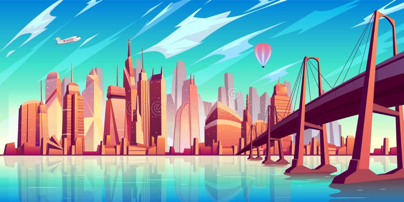 Metropolis skyline cartoon vector background