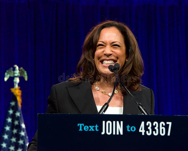 San Francisco, CA - August 23, 2019: Presidential candidate Kamala Harris speaking at the Democratic National Convention summer session in San Francisco, California. San Francisco, CA - August 23, 2019: Presidential candidate Kamala Harris speaking at the Democratic National Convention summer session in San Francisco, California