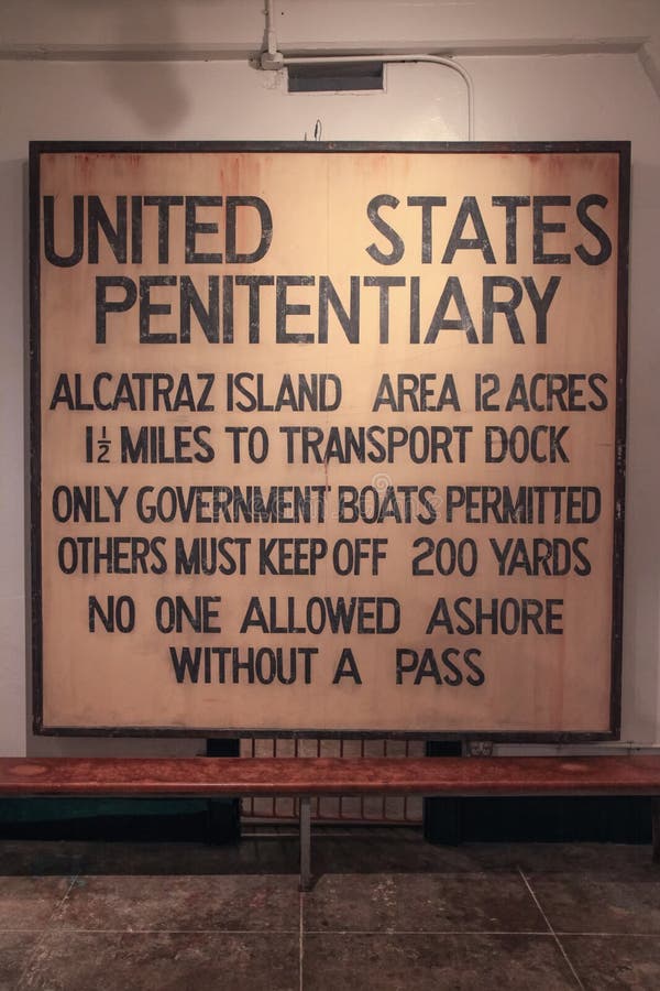 One of the famous Alcatraz Island warning signs that has been preserved in the gift shop book store inside Alcatraz prison National Park. One of the famous Alcatraz Island warning signs that has been preserved in the gift shop book store inside Alcatraz prison National Park.