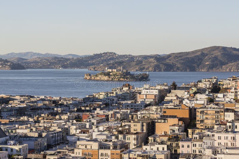 San Francisco Marina District and Alcatraz Island Stock Photo Image