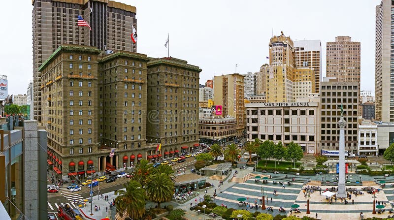 The Union Square in downtown San Francisco, with the Westin Hotel and Saks Fifth Avenue in the background. This one-block plaza and surrounding area is one of the largest collections of department stores, hotels, upscale boutiques, gift shops, art galleries, and beauty salons in the United States, making Union Square a major tourist destination, and one of the world's premier shopping districts. The Union Square in downtown San Francisco, with the Westin Hotel and Saks Fifth Avenue in the background. This one-block plaza and surrounding area is one of the largest collections of department stores, hotels, upscale boutiques, gift shops, art galleries, and beauty salons in the United States, making Union Square a major tourist destination, and one of the world's premier shopping districts.