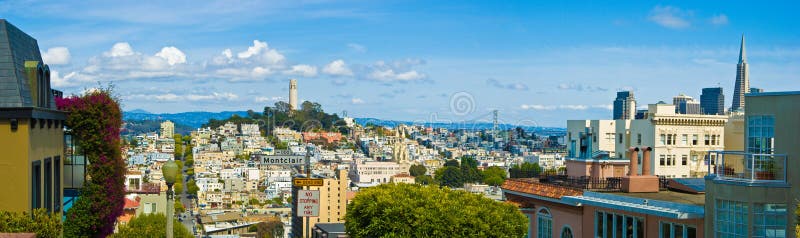 San Francisco skyline featuring Coit Tower and the Transamerica Pyramid.
