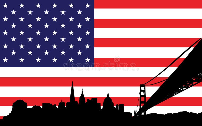 San Francisco Skyline and flag of USA royalty free illustration San Francisco Skyline and flag of USA royalty free illustration