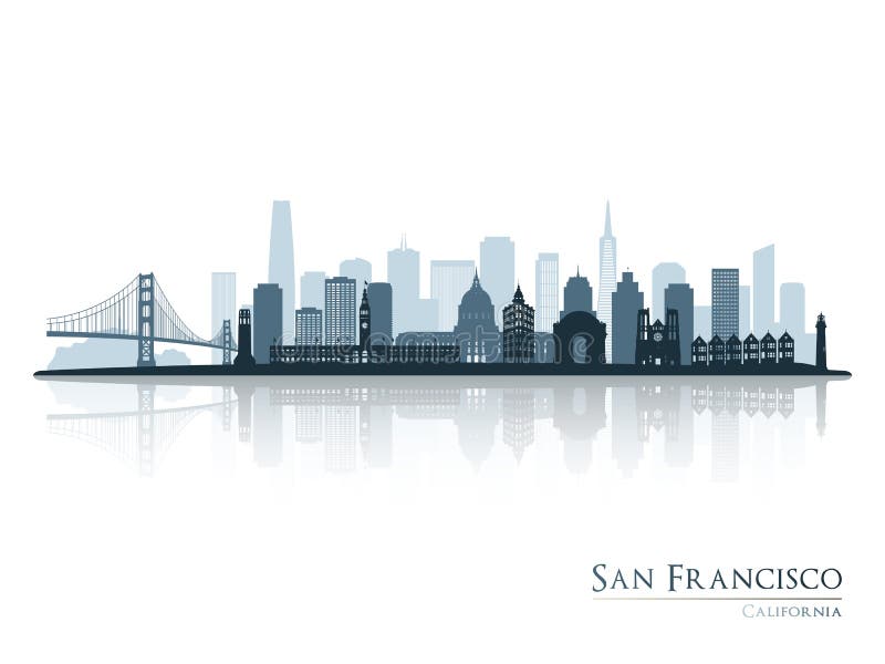 San Francisco skyline silhouette with reflection.