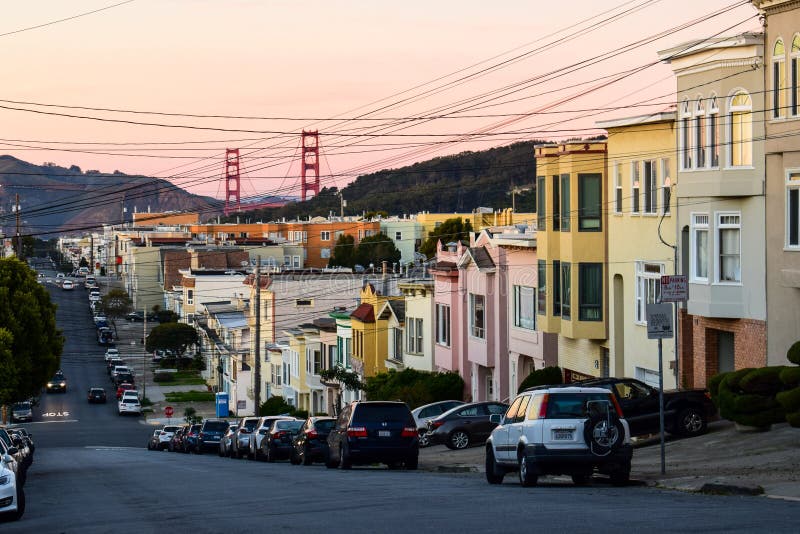 San Francisco Sunset met Golden gate bridge stock foto San Francisco Sunset met Golden gate bridge stock foto