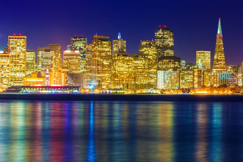 San Francisco sunset skyline California bay water reflection