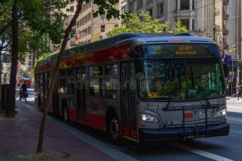 San Francisco, USA - July 06, 2019, the San Francisco Muni City Bus is ...