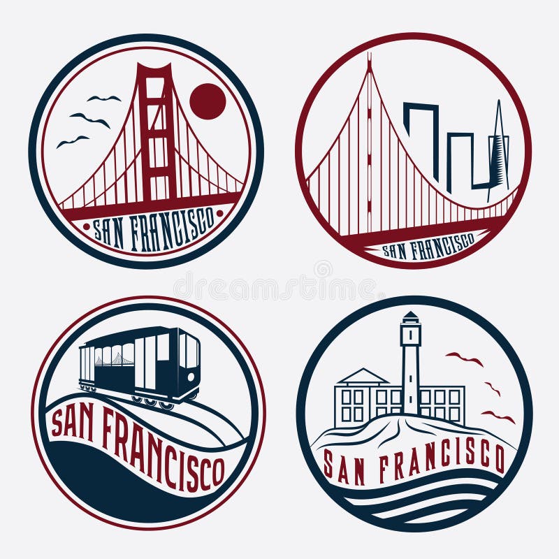 San Fransisco rocznika etykietki ustawiać ilustracja wektor San Fransisco rocznika etykietki ustawiać ilustracja wektor