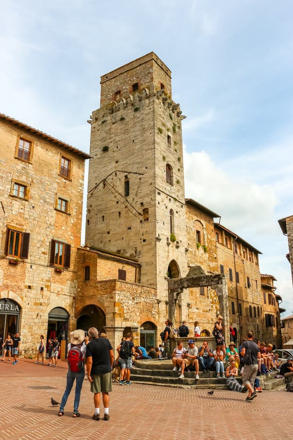 View Of Medieval Towers At The Central Square Of San Gimignano Editorial Photo Image Of