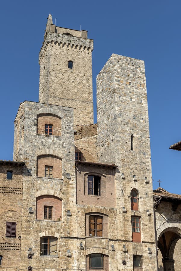 San Gimignano Siena Tuscany Tower Ardinghelli And Torre Grossa Stock Image Image Of Europe