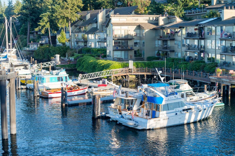 SAN JUAN ISLANDS, WA - AUGUST 15, 2017: Boats anchored in the po