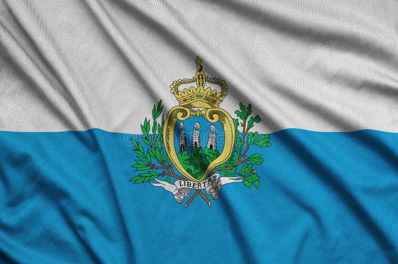 Download San Marino Flag Is Depicted On A Sports Cloth Fabric With Many Folds. Sport Team Banner Stock ...