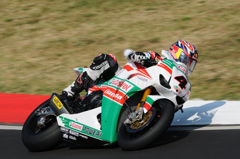 Jonathan Rea GBR Honda CBR1000RR Castrol Honda in action during the Superbike Practice in Imola Circuit royalty free stock images Jonathan Rea GBR Honda CBR1000RR Castrol Honda in action during the Superbike Practice in Imola Circuit royalty free stock images