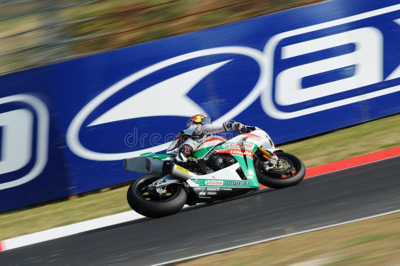 Jonathan Rea GBR Honda CBR1000RR Castrol Honda in action during the Superbike Practice in Imola Circuit royalty free stock photo Jonathan Rea GBR Honda CBR1000RR Castrol Honda in action during the Superbike Practice in Imola Circuit royalty free stock photo