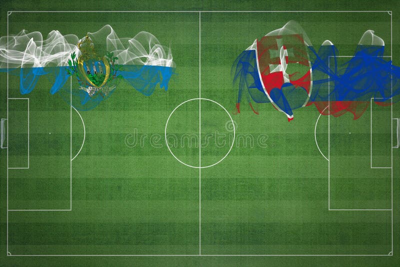 San Marino vs Slovakia Soccer Match, national colors, national flags, soccer field, football game, Copy space