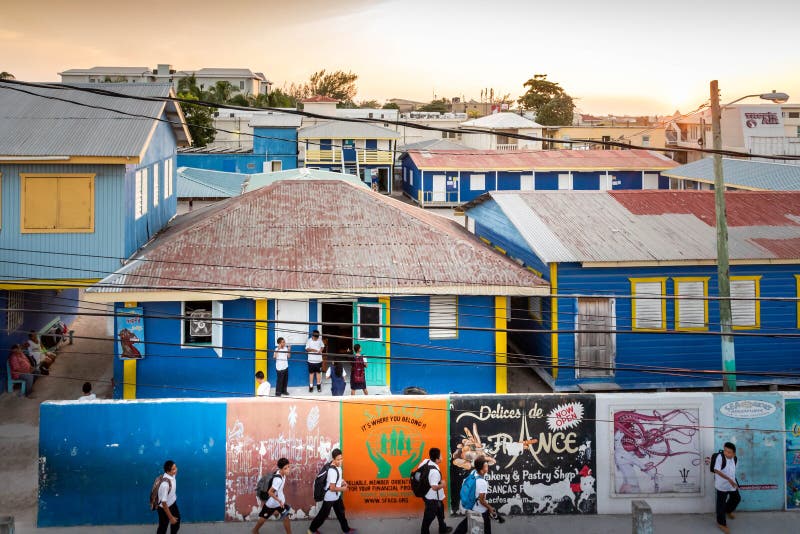 A view from the roof top of school buiding in  San Pedro, Ambergris Caye island at sunset