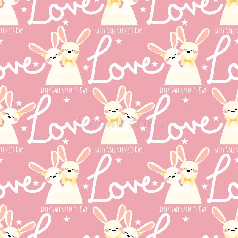 San Valentino: una coppia di conigli carini, una piccola stella con l'Amore e buon San Valentino in fondo rosa royalty illustrazione gratis San Valentino: una coppia di conigli carini, una piccola stella con l'Amore e buon San Valentino in fondo rosa royalty illustrazione gratis
