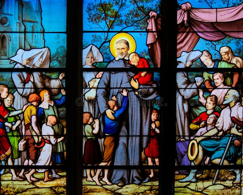 San Vincent de Paul su un vetro macchiato a Parigi