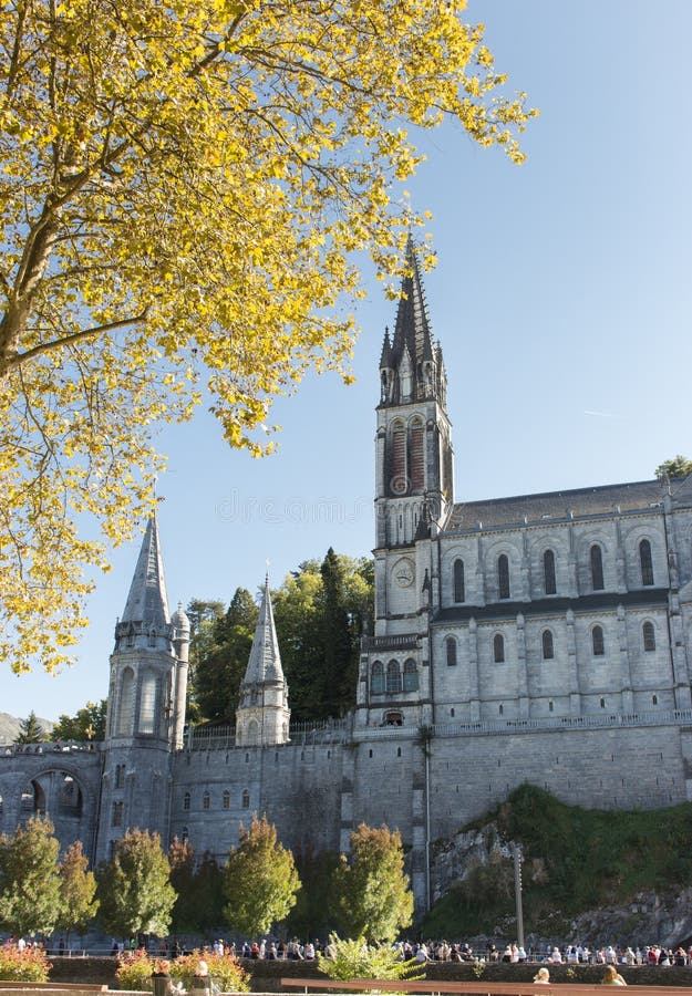 Sanctuary of Our Lady of Lourdes in France on Sunny Day. Lourdes ...