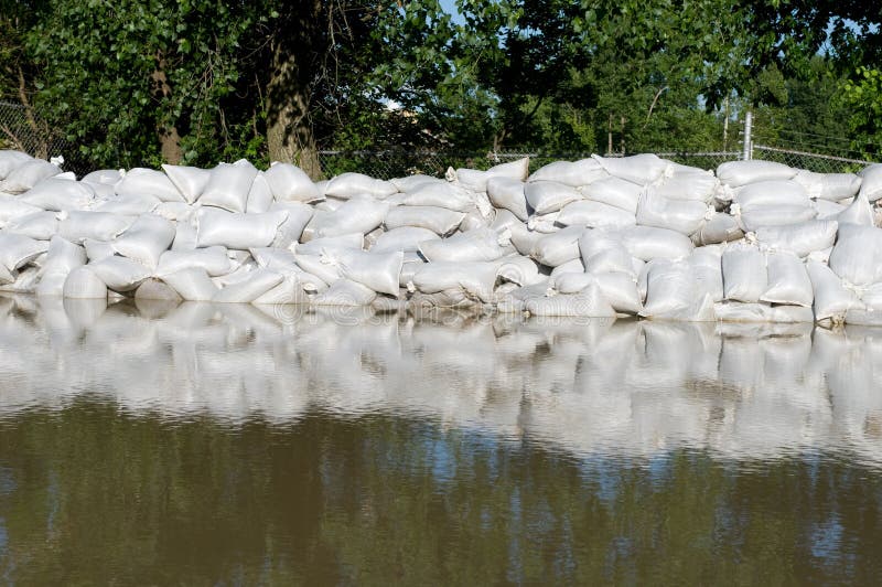 Sand bags and flood water