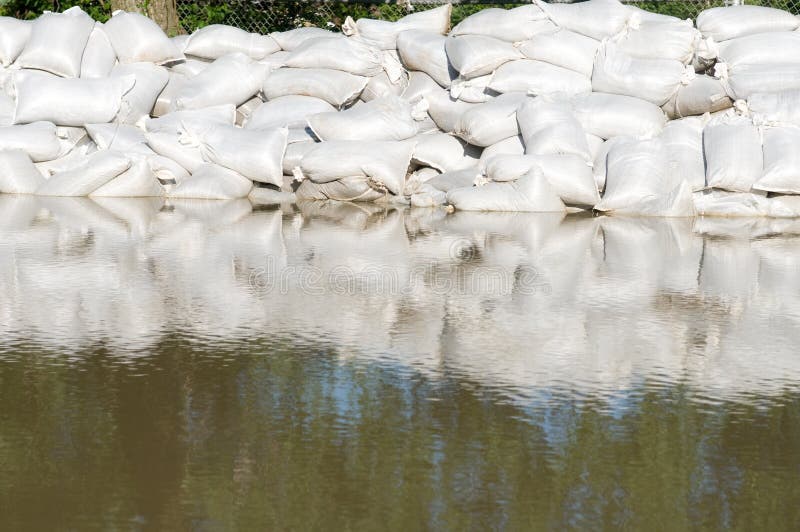 Sand bags and flood water