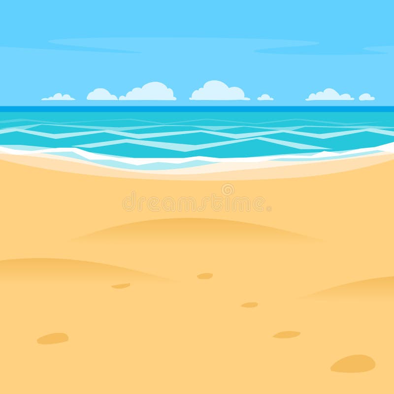 Sand beach simple cartoon style background. Sea shore view