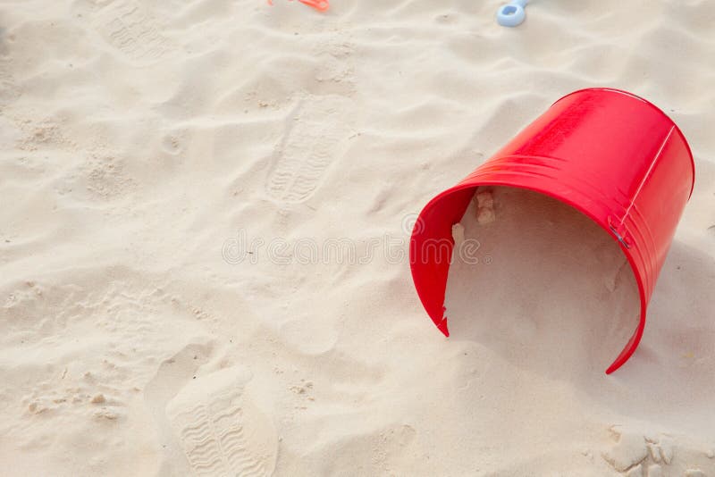 Red Sand Bucket at the Seabeach Stock Photo Image of background